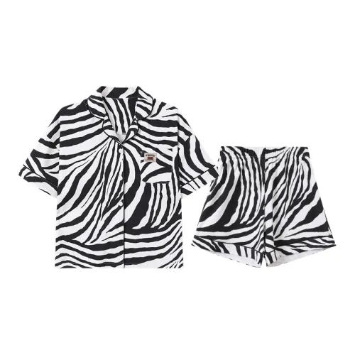 Sleep Student Dorm Home Pajama Set Women's Summer Black Zebra Print