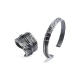 Black White Distressed, Bangle+Ring Women's Size