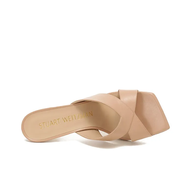 stuart weitzman 75mm Square-toe Leather Mules-3
