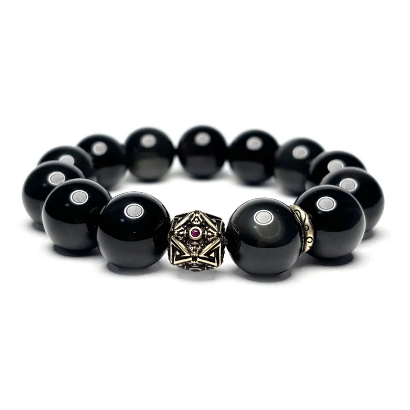 MOUNTAINS AND MANS Obsidian Fortune Beaded Bracelet Men's-4