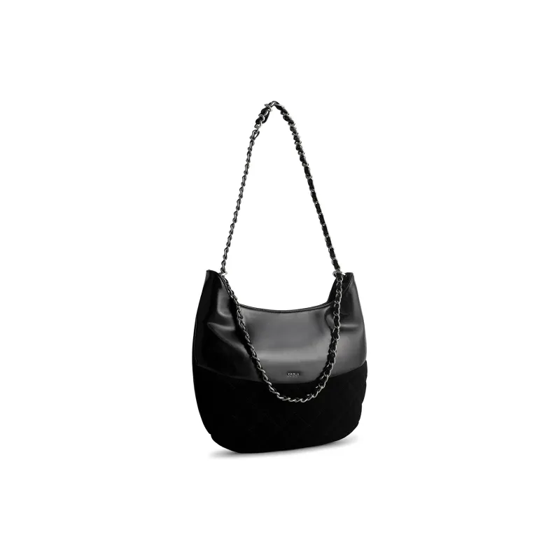 FERIA Split Cow Leather New Moon Hobo Bag Shoulder Bag Women's Gray/Black-7