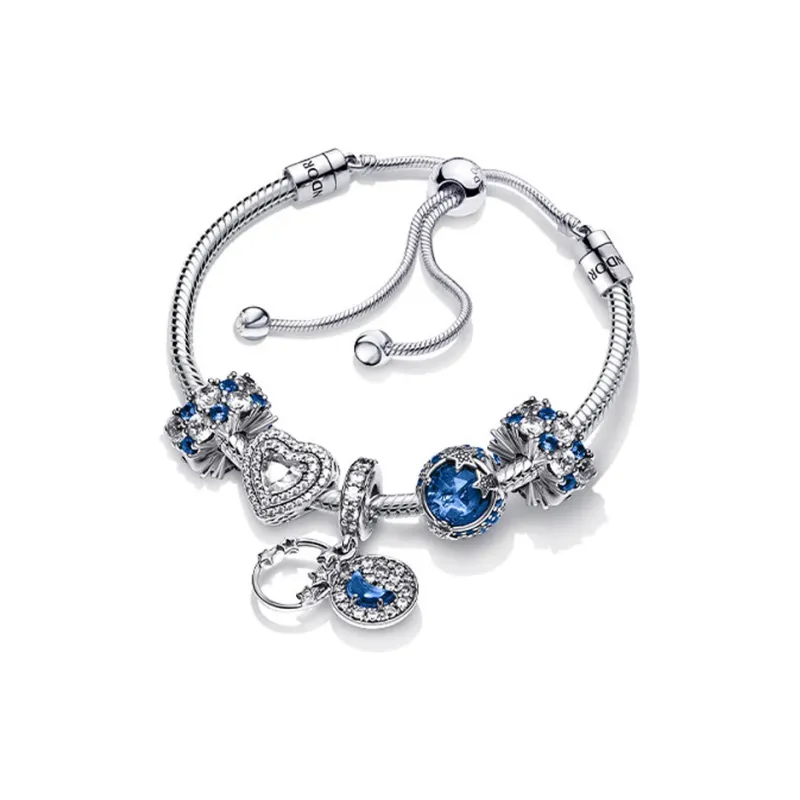 Pandora Synthetic Cubic Zirconia 925 Sterling Silver Bangle Set Women's Silver-0