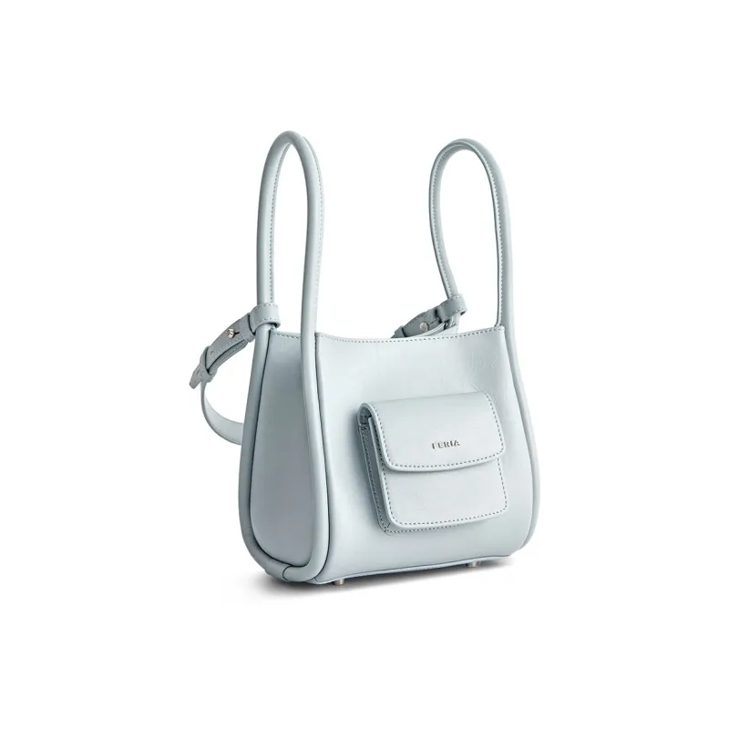 FERIA Cow Split Leather Pudding Bag Shoulder Bag Medium Size Women's Gray Blue/Black-2
