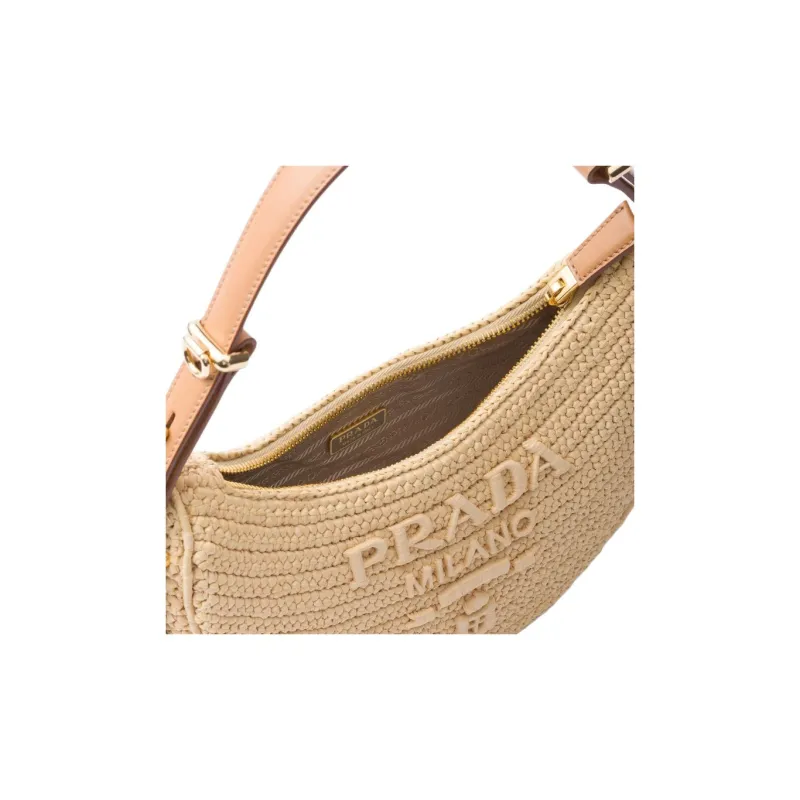 PRADA Woven Fabric Portable Crossbody Bag Shoulder Bag Women's Natural & Brown-4