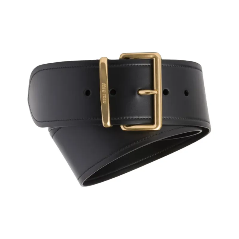 MIU MIU Embellished With Carved Emblem, Pin Buckle Leather Belts Women's Black Width 6CM-1
