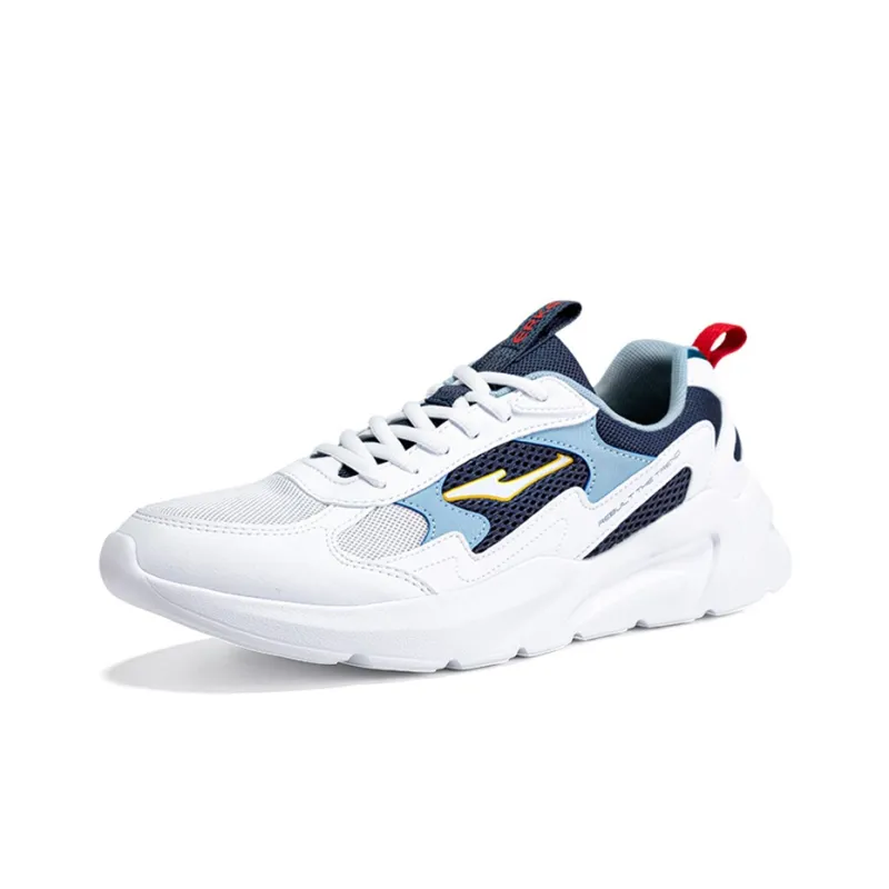 Erke Cushioned Slip Resistant Breathable Low Top Running Shoes Men's White Blue-2