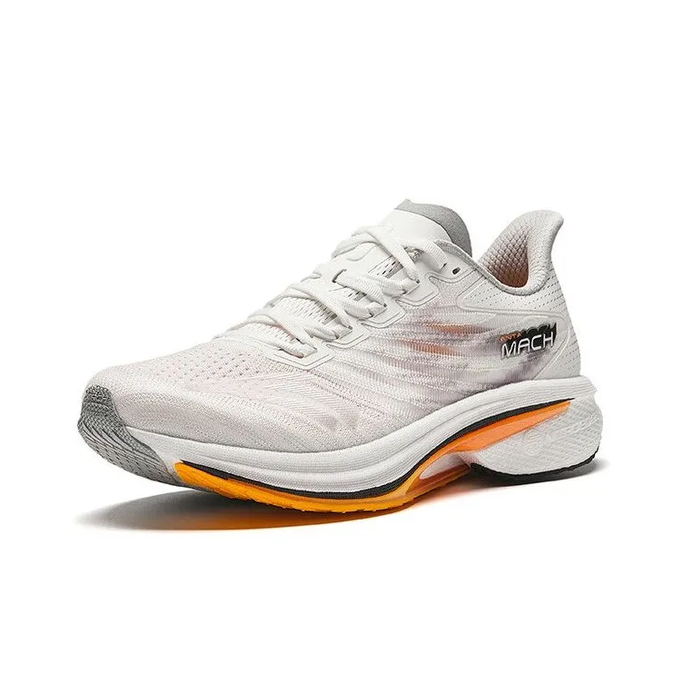 Anta MACH 4.0 Cushioning Wear Resistant Rebound Low Top Running Shoes Men's White Yellow Gray-1