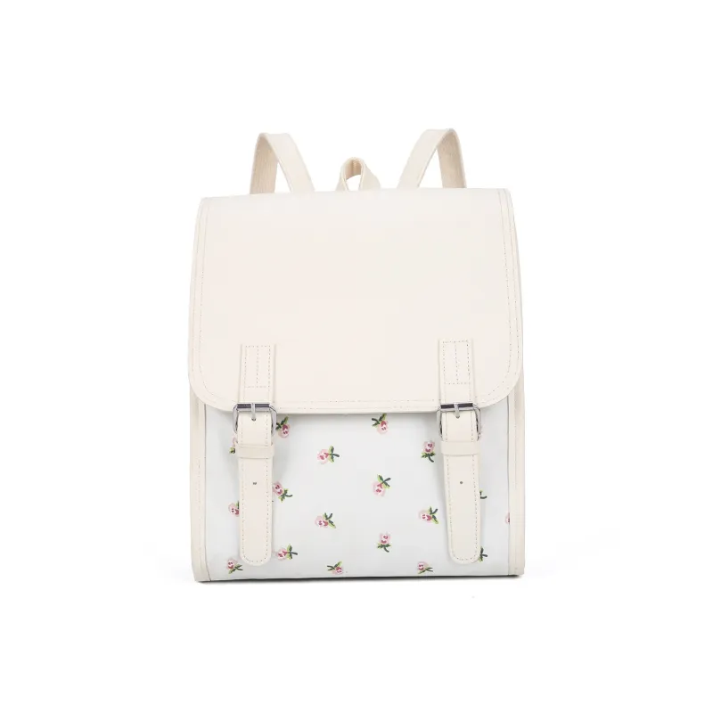 ALOENEY Polyester Backpack Regular Women's Ivory Small Flower/White Print-4