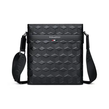 WilliamPOLO Top Grain Cow Leather Shoulder Bag Men's Black
