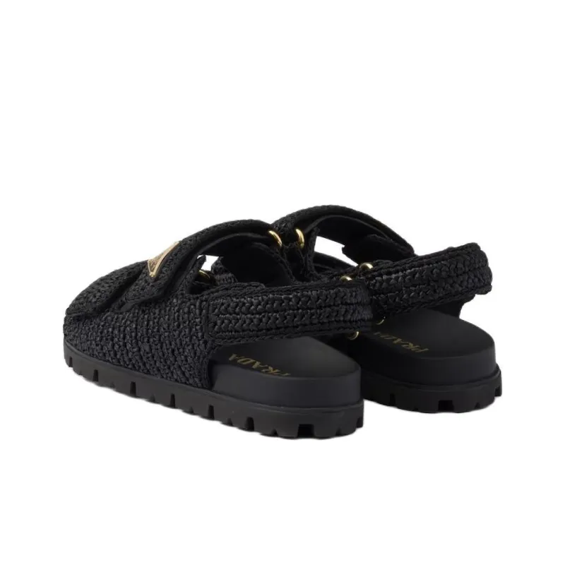 PRADA Logo-plaque Woven Sandals-3