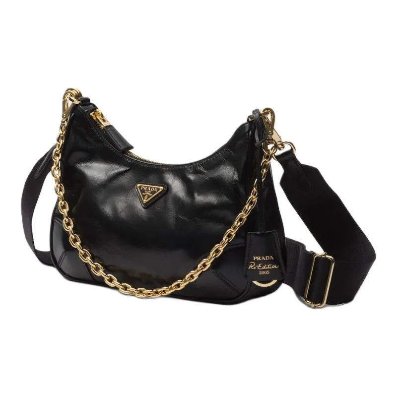 PRADA Re Edition Leather Crossbody Bag, Shoulder Bag Women's Black-1
