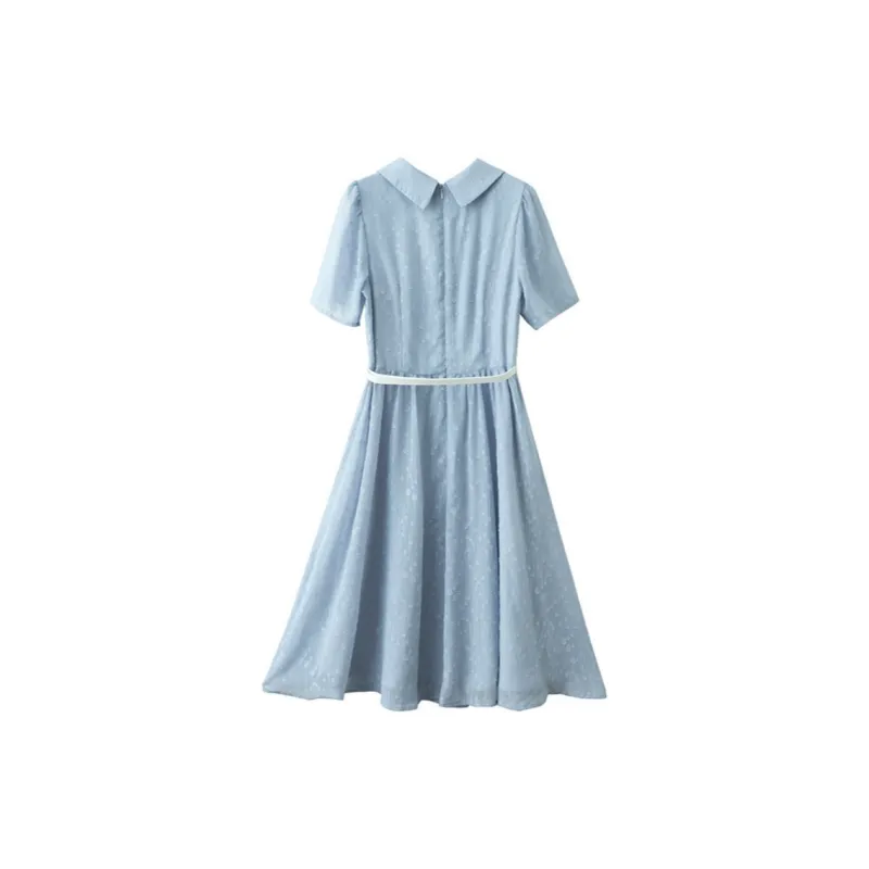 Huagaa Short Sleeved Dress Women's Blue-1