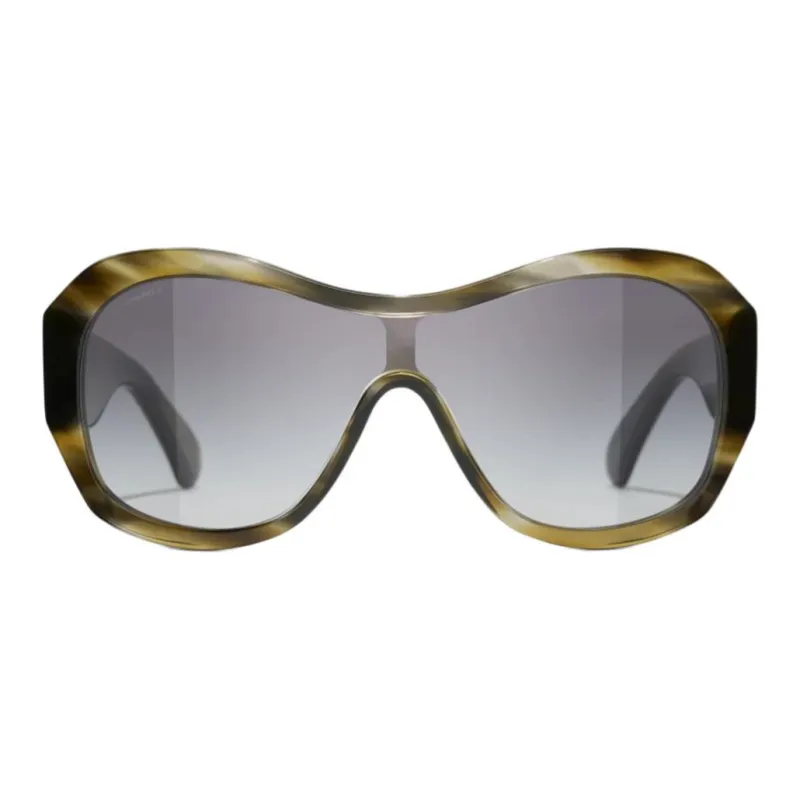 CHANEL Acetate Irregular Shape Sunglasses Women's Brown-1
