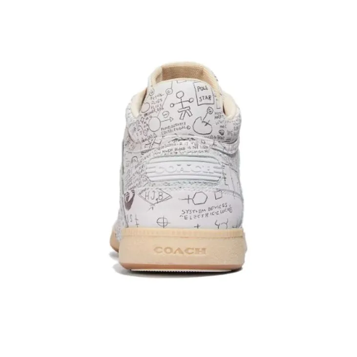 COACH Mid Top Skateboard Shoes Men's White Blue-4
