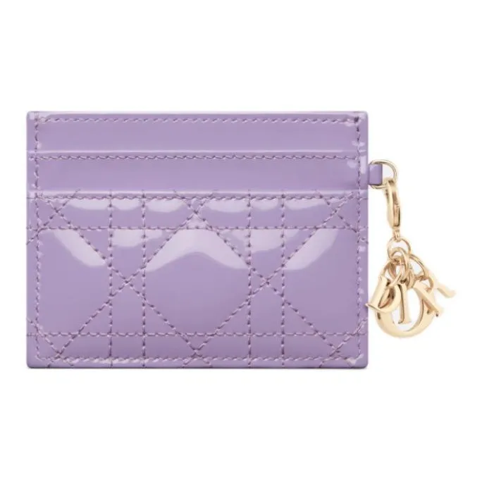 DIOR Lady Dior Patent Leather Calfskin Money Clip Card Holder Card Case Women's Light Purple-1