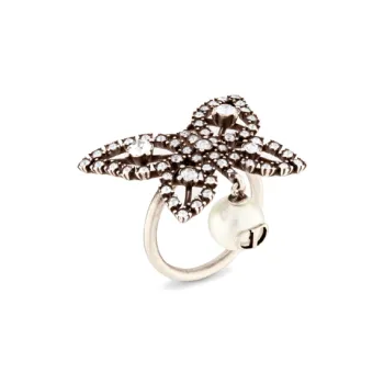 DIOR Resin, Pearl, Crystal, Metal Rings Women's Silver