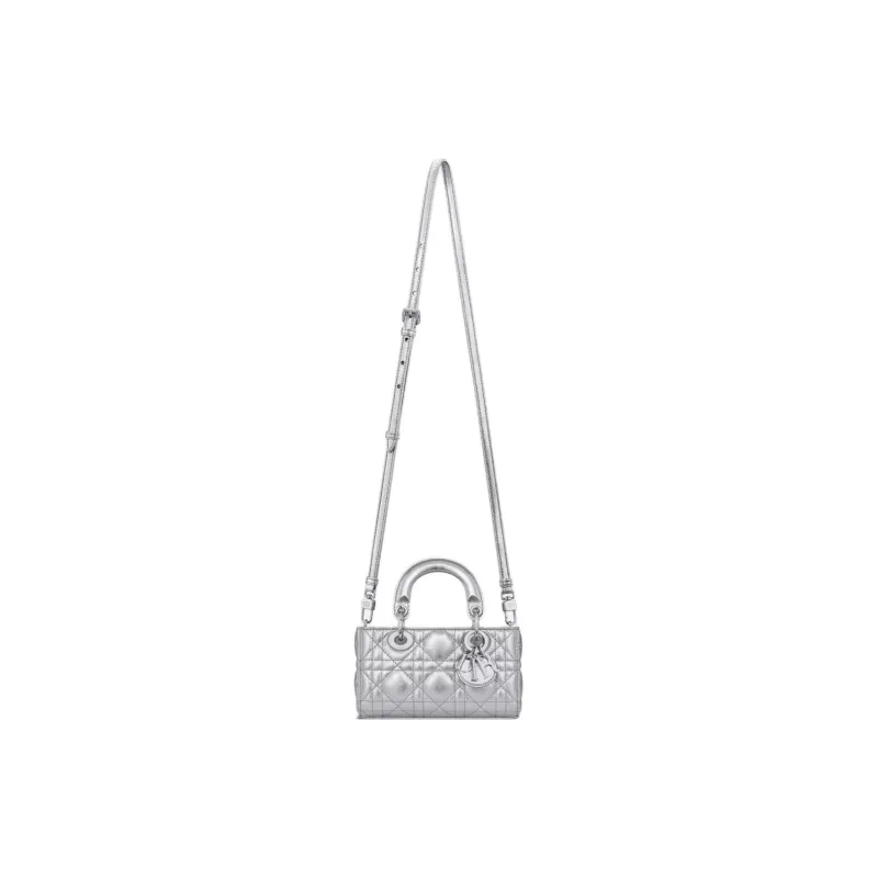 DIOR Lady D-JOY Pleated Cow Leather Shoulder Bag Crossbody Bag Handbag Extra Mini Women's Silver-2