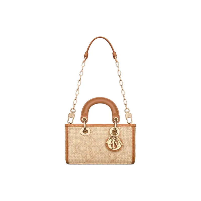 DIOR Lady D-JOY Raffia Grass Shoulder Bag Crossbody Bag Handbag Extra Mini Women's Natural-1