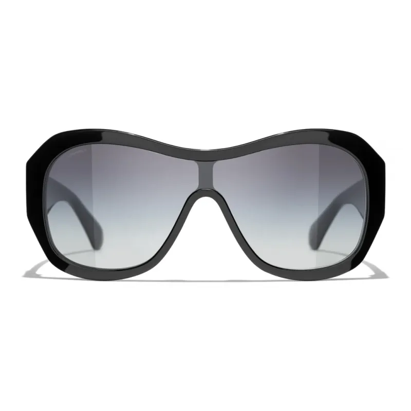 CHANEL Acetate Irregular Shape Sunglasses Women's Black-2