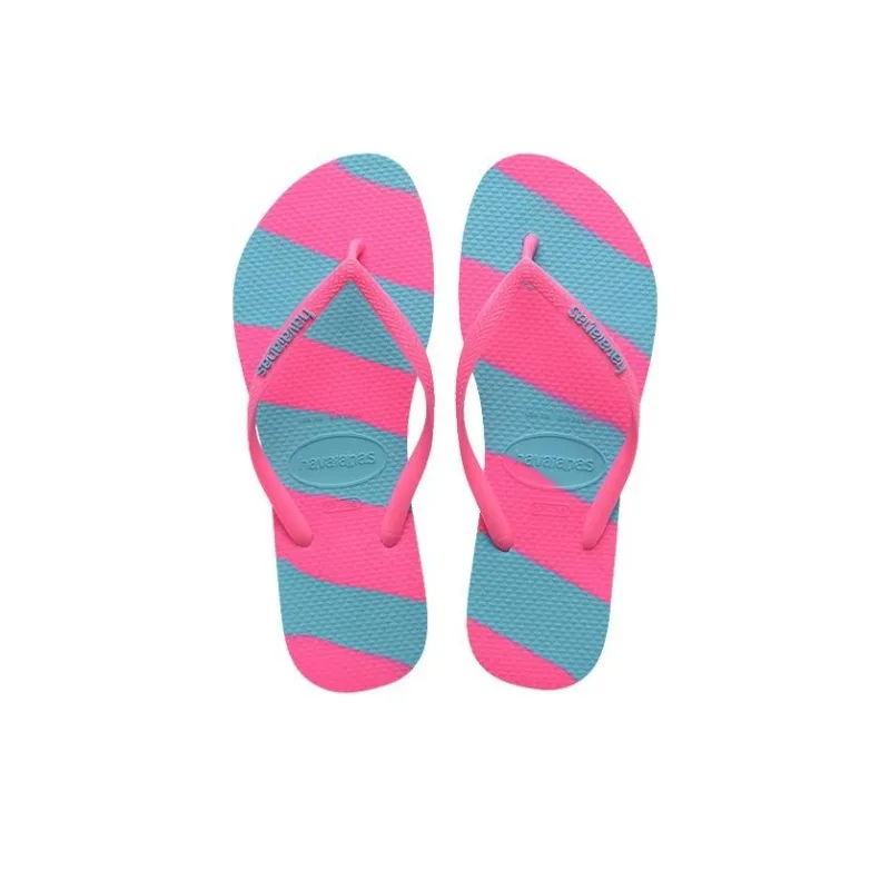 Havaianas Rubber Sole Slip Resistant Flip Flops Women's Pink Blue-3