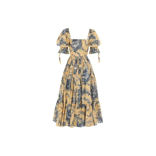 Selkie Short-Sleeved Dresses Women's Helena Estate Print On A Yellow Background