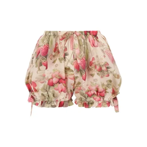 Selkie Casual Shorts Women's Delicious Strawberry Print On Light Apricot Base