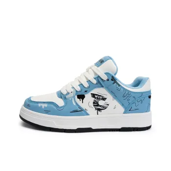 JWVR Anti Slip Wear Resistant Low Top Skateboard Shoes Unisex White Blue