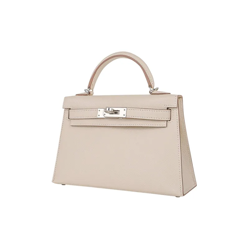 HERMES Mini Kelly Epsom Leather Kelly Bag Shoulder Bag Crossbody Bag Handbag Women's 10 Craie Milkshake White-2