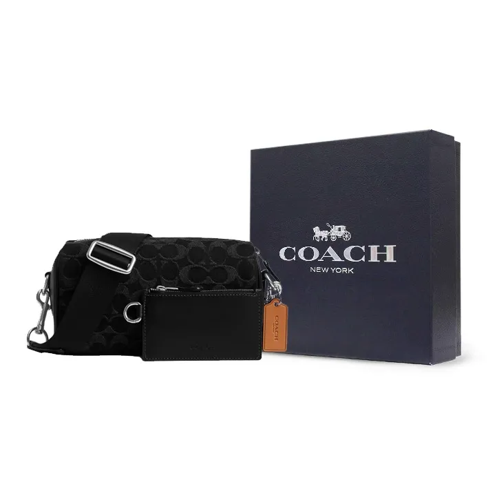 COACH Iconic Denim With Smooth Calfskin Shoulder Bag Crossbody Bag Small Size Women's Black-8