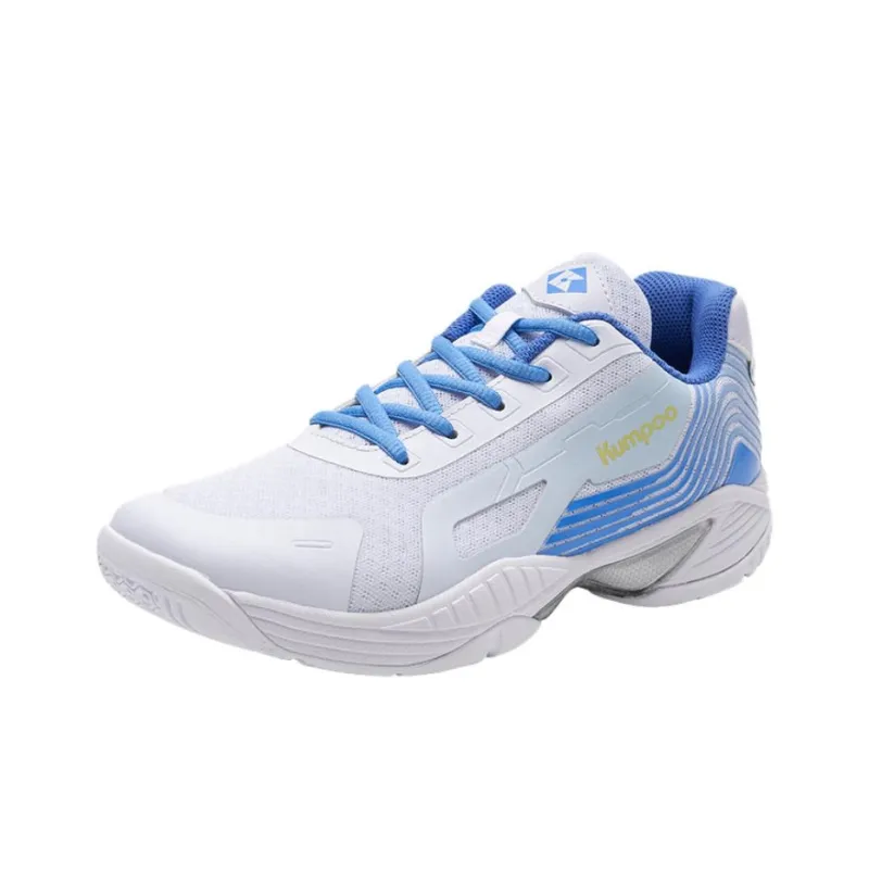 KUMPOO Durable Breathable Low Top Badminton Shoes Unisex White Blue-2