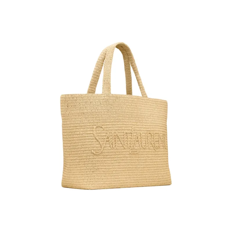 SAINT LAURENT Raffia Tote Bag, Shopping Bag, Handbag Unisex Natural-1