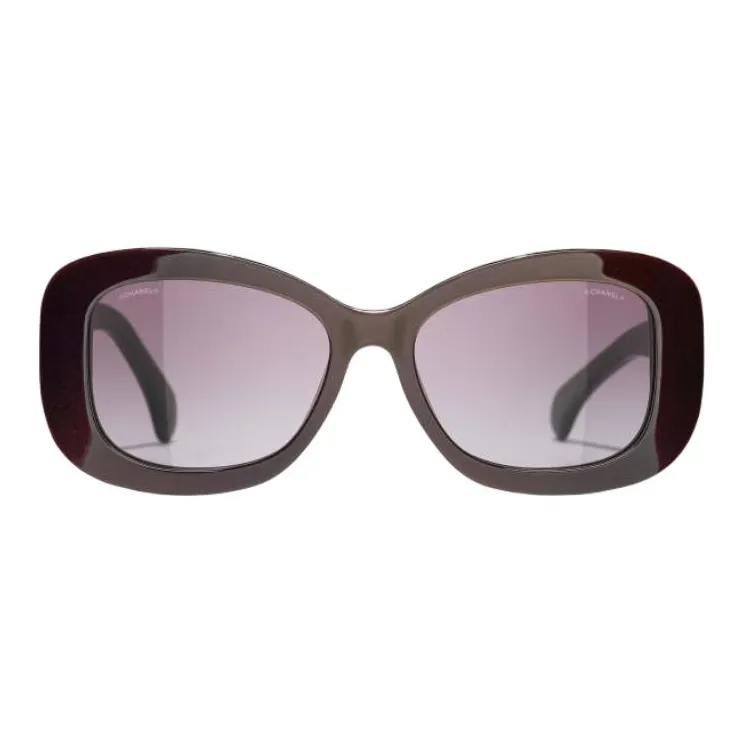 CHANEL Acetate Square Sunglasses Women's Burgundy-2