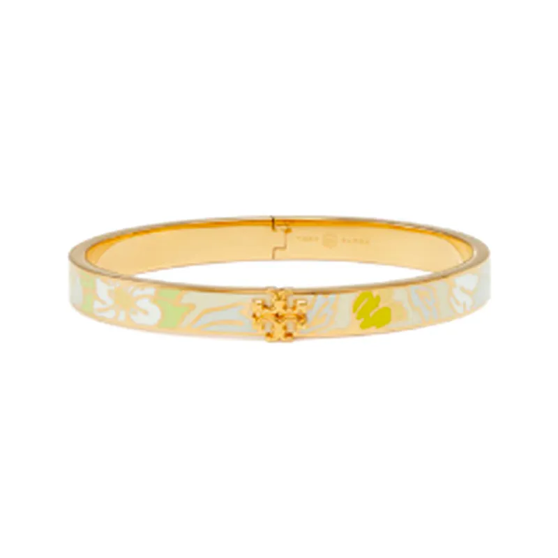TORY BURCH 18K Gold Plated Brass Enamel Crystal Bangles Unisex Gold-1