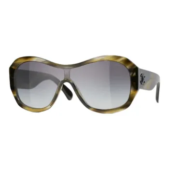 CHANEL Acetate Irregular Shape Sunglasses Women's Brown