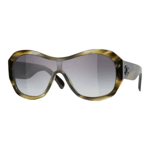 CHANEL Acetate Irregular Shape Sunglasses Women's Brown