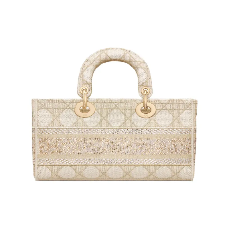 DIOR Lady D-JOY Rattan Embroidery Shoulder Bag Crossbody Bag Handbag Medium Size Women's Light Brown-4