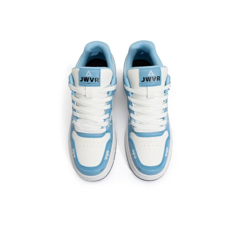 JWVR Anti Slip Wear Resistant Low Top Skateboard Shoes Unisex White Blue-4