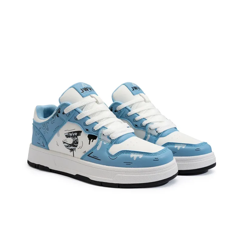 JWVR Anti Slip Wear Resistant Low Top Skateboard Shoes Unisex White Blue-3