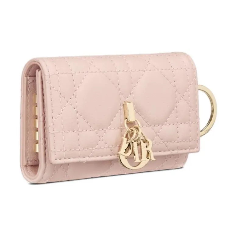 DIOR Lady Dior Lambskin Key Pouch Women's Pink-1