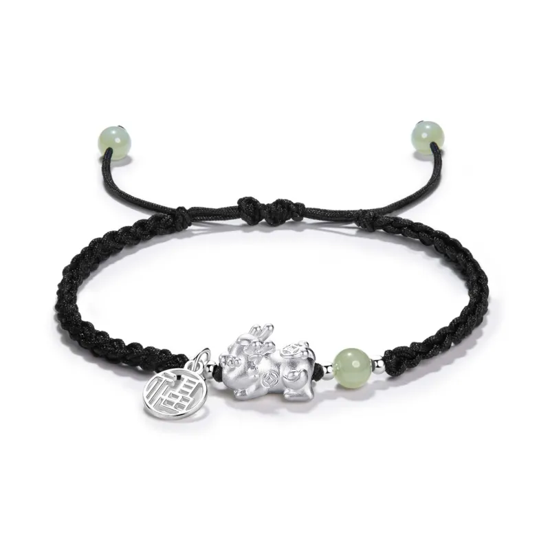 Far Mountain Joe Sterling Silver Hetian Jade Bracelets Unisex Pale Greenish White Jade-0