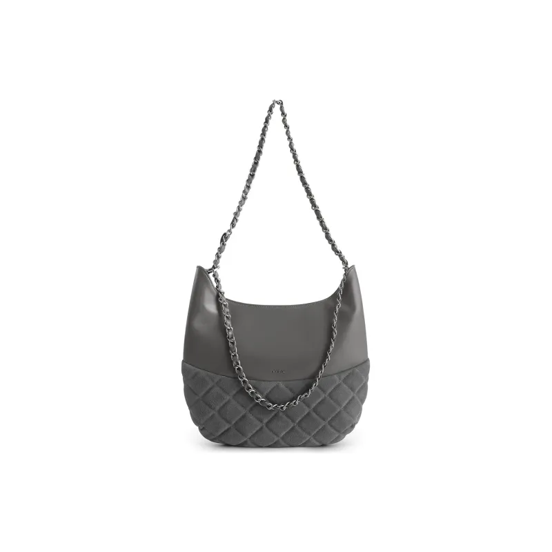 FERIA Split Cow Leather New Moon Hobo Bag Shoulder Bag Women's Gray/Black-1