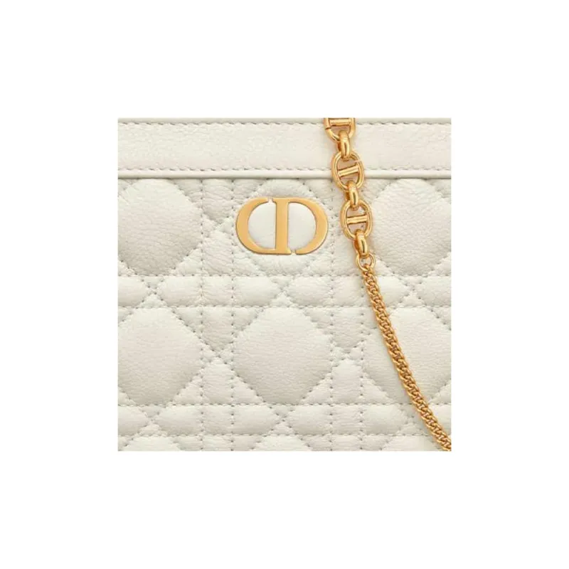 DIOR Caro Soft Cow Leather One Shoulder Crossbody Clutches Regular Women's White-5