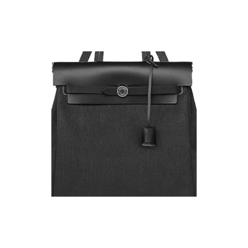 HERMES Herbag Zip Canvas With Hunter Cow Leather Handbag Backpack Unisex Black-4