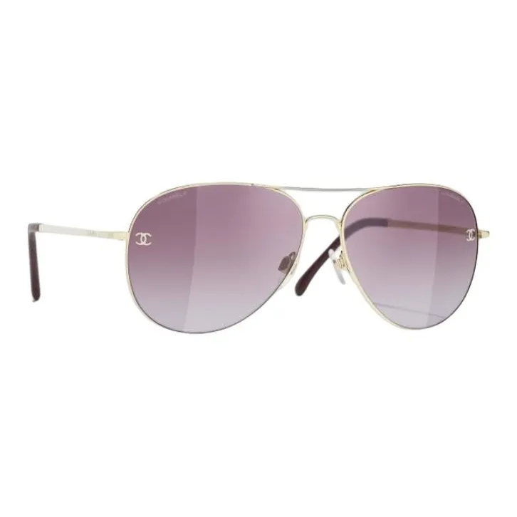 CHANEL Titanium Alloy Calfskin Aviator Sunglasses Women's Gold-1
