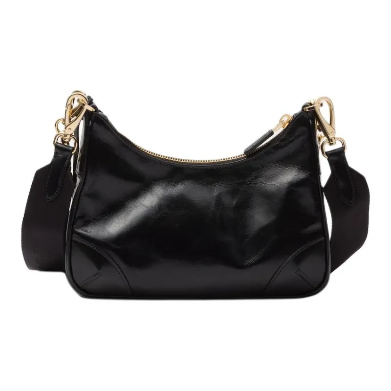 PRADA Re Edition Leather Crossbody Bag, Shoulder Bag Women's Black-3