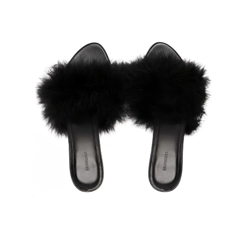 Balenciaga Boudoir 70mm Sandals 'Black Feathers' Women's-3