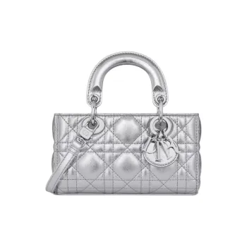 DIOR Lady D-JOY Pleated Cow Leather Shoulder Bag Crossbody Bag Handbag Extra Mini Women's Silver