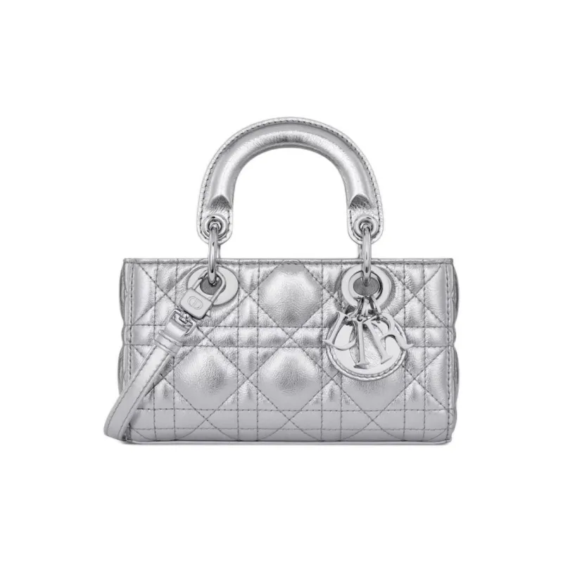 DIOR Lady D-JOY Pleated Cow Leather Shoulder Bag Crossbody Bag Handbag Extra Mini Women's Silver-0