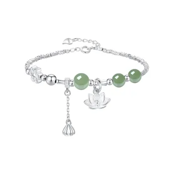 Heart Grass S925 Silver Bracelets Women's Green Jade