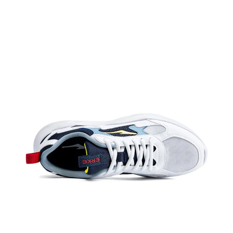 Erke Cushioned Slip Resistant Breathable Low Top Running Shoes Men's White Blue-3